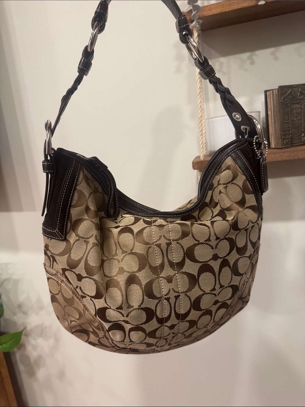 Coach SoHo Khaki and Brown Signature Hobo Bag